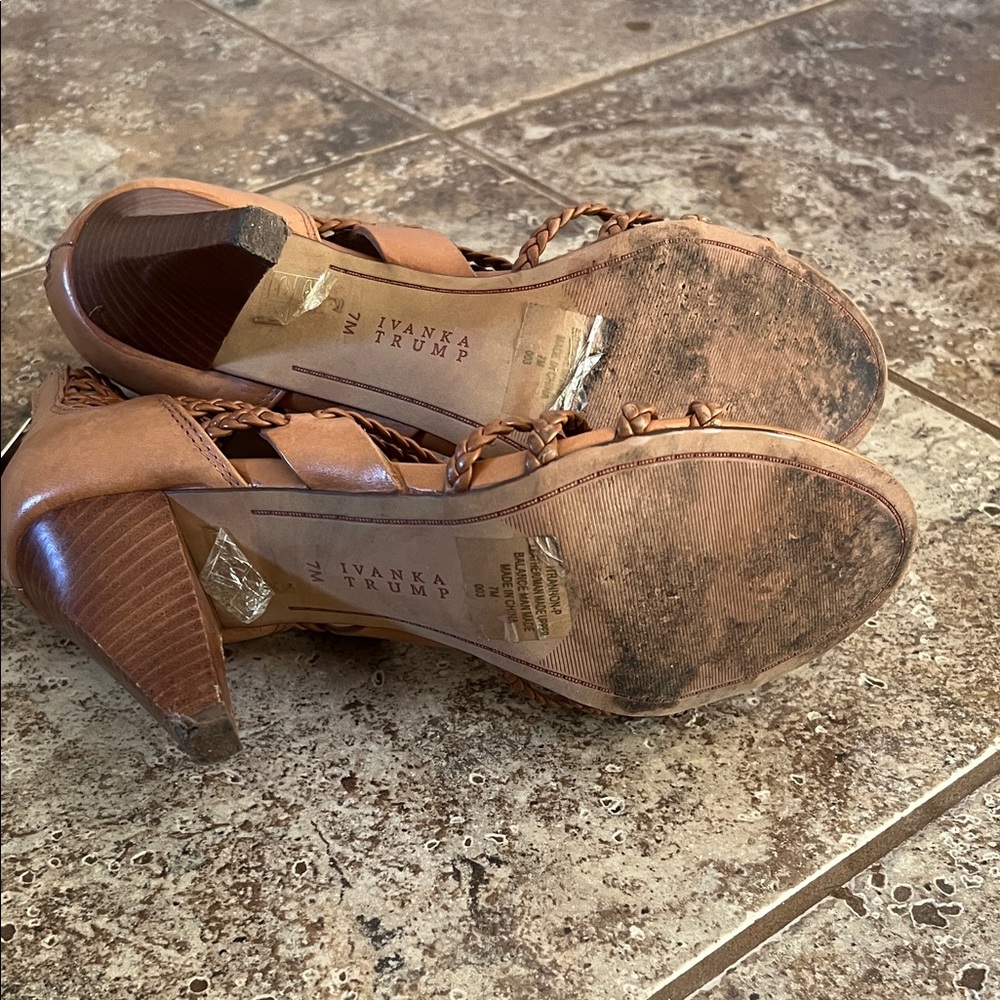 Ivanka Trump Tan Braided Heeled Sandals - Picture 5 of 5